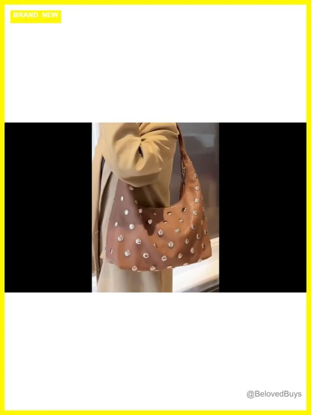 Studded Hobo Bag Soft Vegan Leather Shoulder Handbag Slouchy Tote